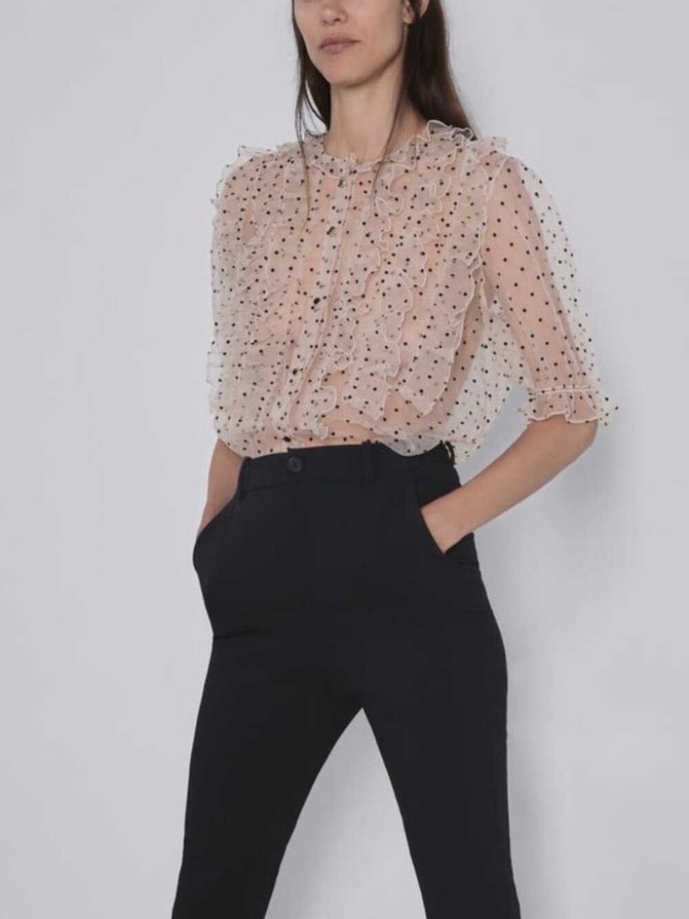 Zara polka dot sheer blouse, XS